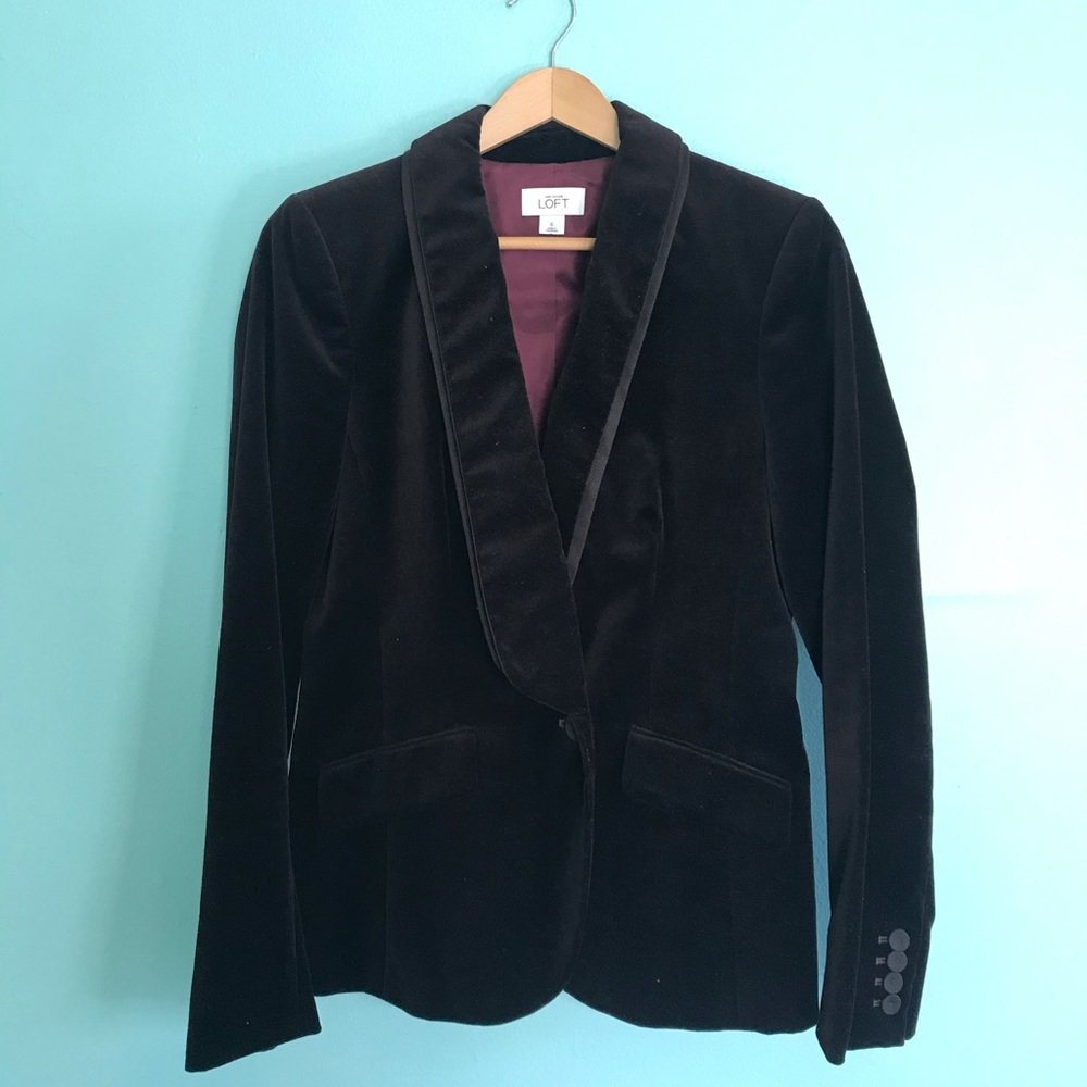 Ann Taylor Loft velvet blazer in deep wine brown